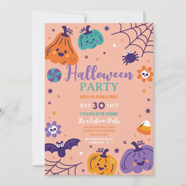 Halloween-Party Pumpkins Bats Kinder Spaß Stilvoll Einladung (Vorderseite)
