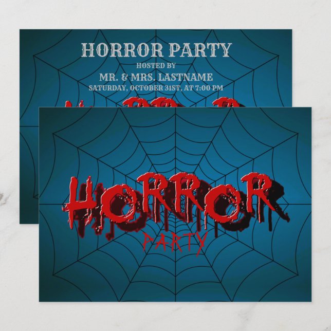 Halloween-Party Red Horror Spider Web Blue Beängst Einladung (Vorne/Hinten)