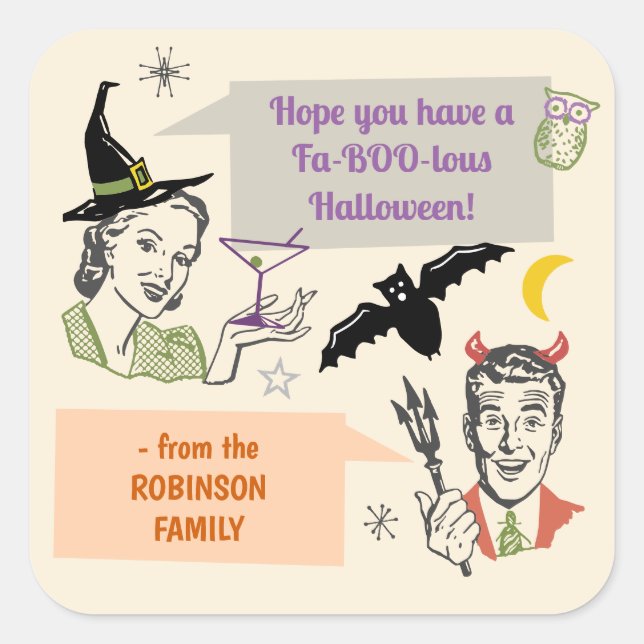 Halloween-Party Retro Spaß Faboolous Individuelle  Quadratischer Aufkleber (Vorderseite)