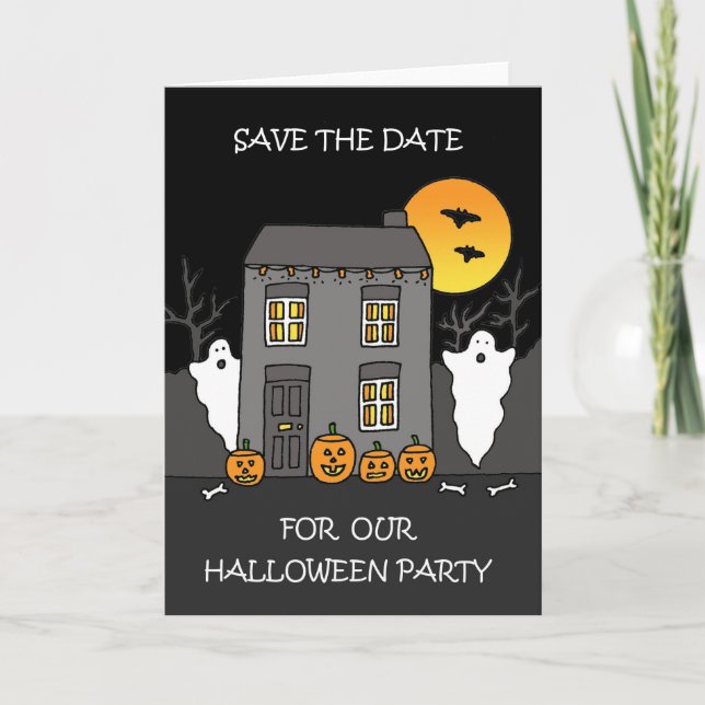 Halloween-Party Save the Date Cartoon Spaß Karte (Vorderseite)