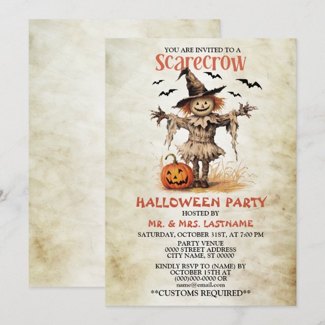 Halloween-Party Scarecrow Evil Orange Pumpkin Einladung (Vorne/Hinten)