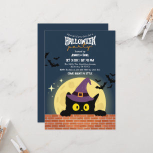 Halloween-Party Schwarze Katze Mond Fledermaus Hex Einladung