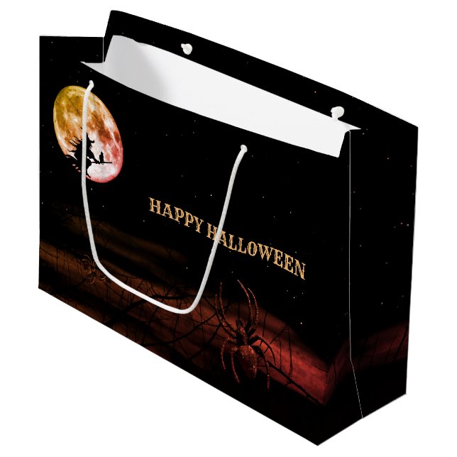 Halloween-Party Schwarze Nacht Vollmond Beängstige Große Geschenktüte (Vorderseite Schrägansicht)