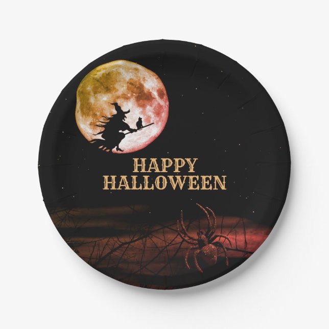 Halloween-Party Schwarze Nacht Vollmond Beängstige Pappteller (Vorderseite)