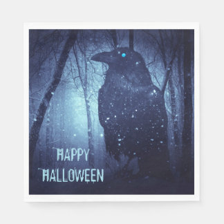 Halloween-Party Schwarzer Rabe Krähe Blauer Wald Serviette