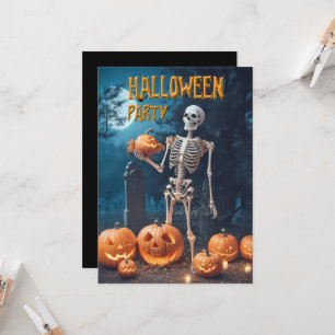 Halloween-Party-Skelett mit Kürbis Einladung