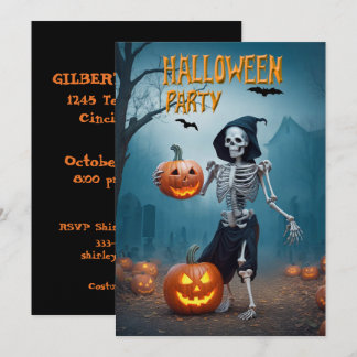 Halloween-Party-Skelett mit Kürbissen Einladung