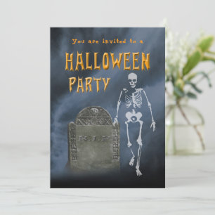 Halloween-Party Skelett und antiker Grabstein Einladung