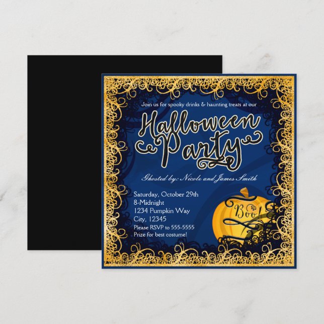 Halloween-Party Spaß Blue & Orange Einladungen (Vorne/Hinten)