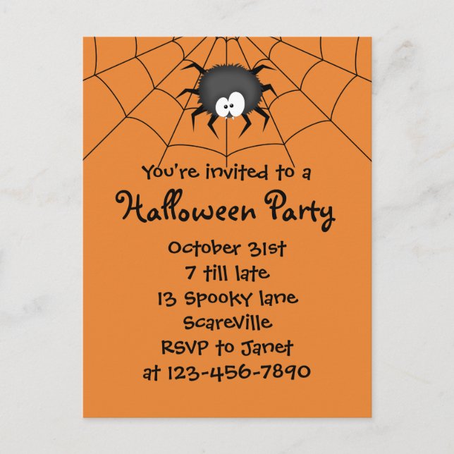 Halloween-Party Spider Einladungspostkarte (Vorderseite)