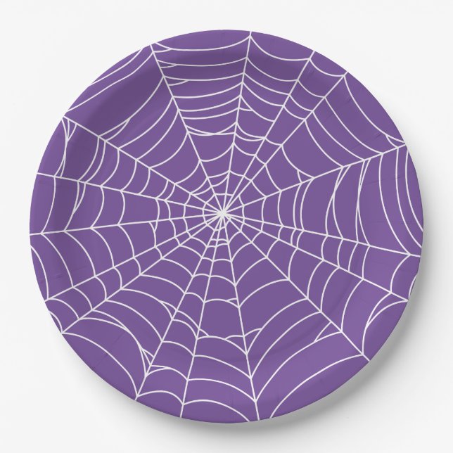 Halloween Party, Spider Web, Purple and White Pappteller (Vorderseite)