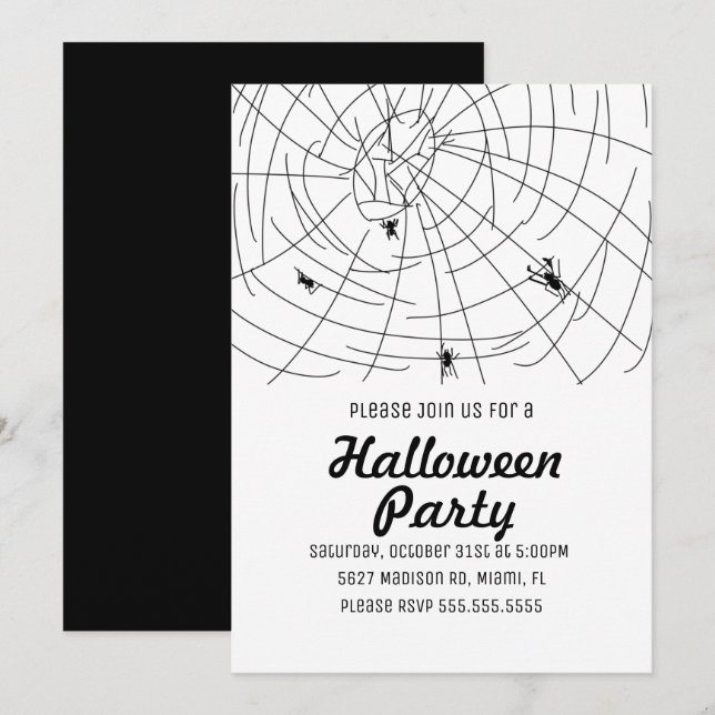 Halloween-Party Spider Wed Doodle Illustration Einladung (Vorne/Hinten)