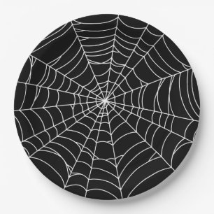 Halloween-Party, Spinnweben, Schwarz und Weiß Pappteller