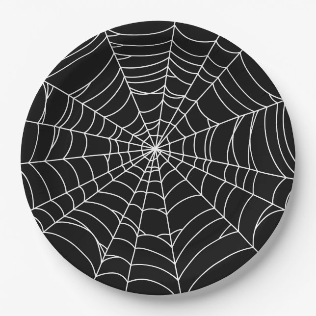 Halloween-Party, Spinnweben, Schwarz und Weiß Pappteller (Vorderseite)