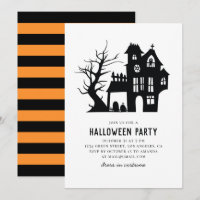 Halloween-Party. Spookes Schwarz-weißes Spuk Haus