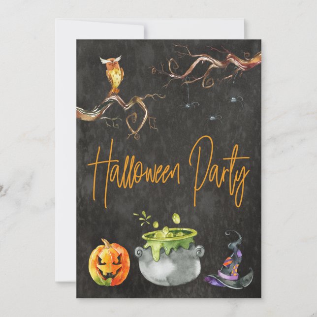 Halloween-Party Spooky Pumpkin Owl Spinnenkostüm Einladung (Vorderseite)