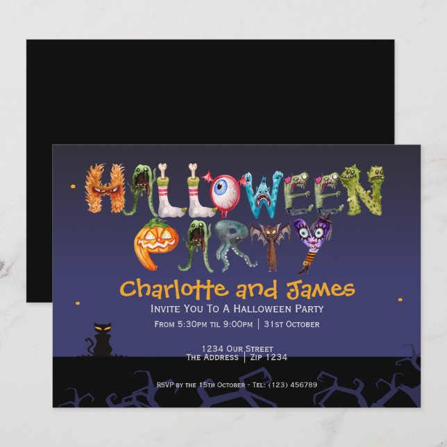 Halloween-Party Spooky Typografie Personalisiert Einladung (Vorne/Hinten)