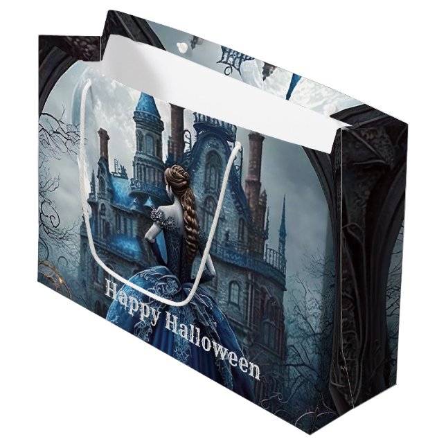 Halloween-Party Spuk House Blue Night Beängstigend Große Geschenktüte (Vorderseite Schrägansicht)