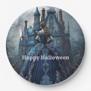 Halloween-Party Spuk House Blue Night Beängstigend Pappteller