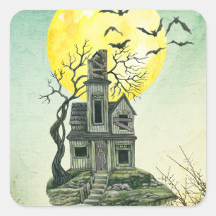 Halloween-Party Spuk House Vollmond Quadratischer Aufkleber