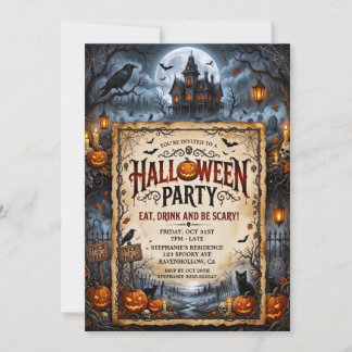 Halloween-Party Spukhaus Fledermäuse Schwarze Katz Einladung
