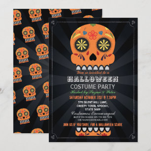 Halloween-Party Sugar Skull Oktober Orange Pumpkin Einladung
