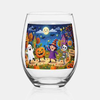 Halloween-Party - Süße Illustration Kinder Weinglas Ohne Stiel