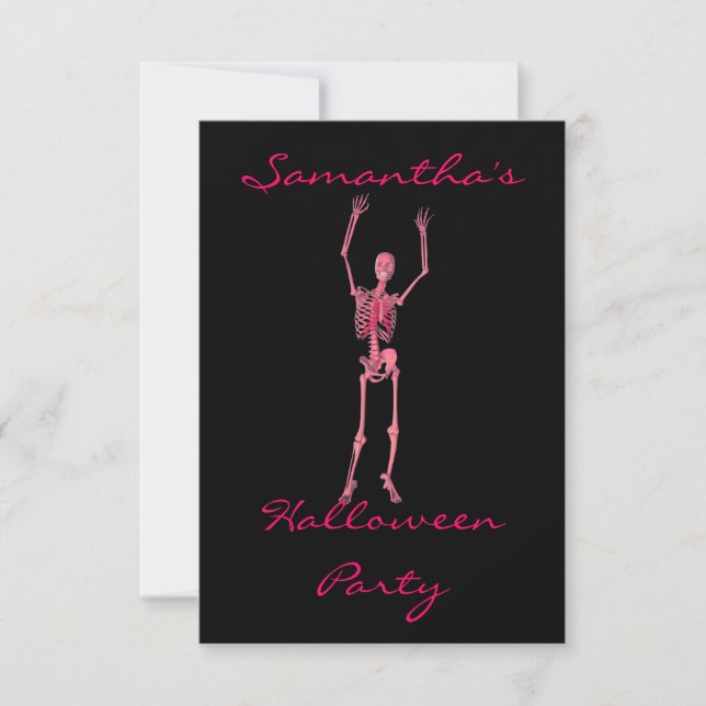 "Halloween-Party"- Tancing Pink Skelett Einladung (Vorderseite)