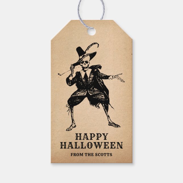 Halloween-Party Tancing Skeleton Gothic Vintag Geschenkanhänger (Vorderseite)