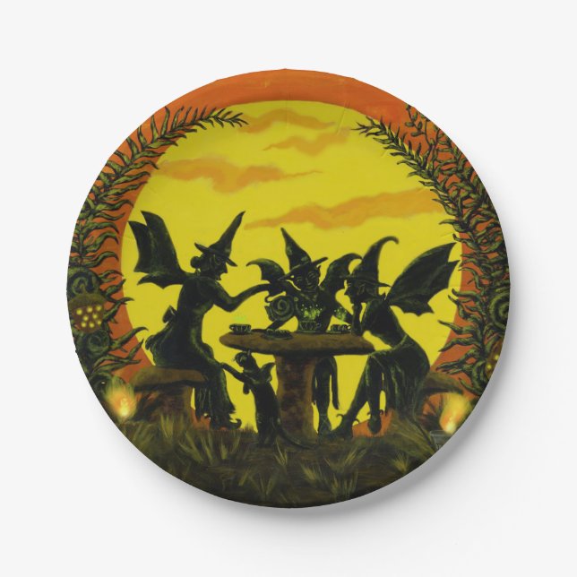 Halloween-Party-Teller, Hexen-Tee-Party Pappteller (Vorderseite)
