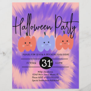 Halloween-Party-Tie-Dye-Kürbis Handgezeichnet    Flyer