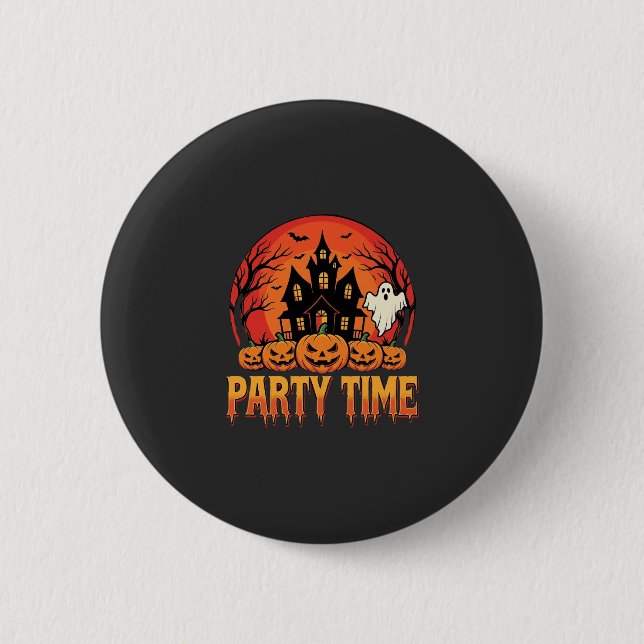 Halloween-Party-Time-Geist-Kürbis-Design_1 Button (Vorderseite)