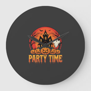Halloween-Party-Time-Geist-Kürbis-Design_1 Große Wanduhr