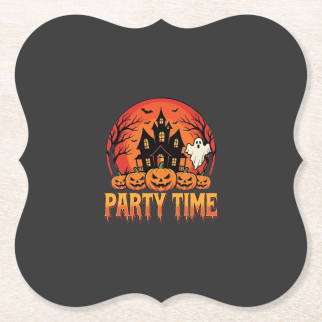 Halloween-Party-Time-Geist-Kürbis-Design_1 Untersetzer (Vorderseite)