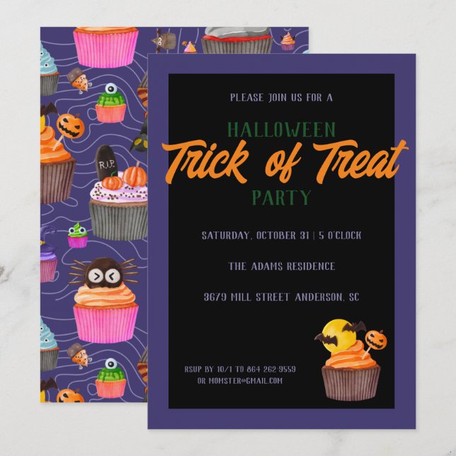 Halloween-Party Trick der Leckerei Niedlich Sweet Einladung (Vorne/Hinten)