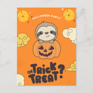 Halloween-Party Trick oder Behandlung Sloth Pumkin Feiertagspostkarte