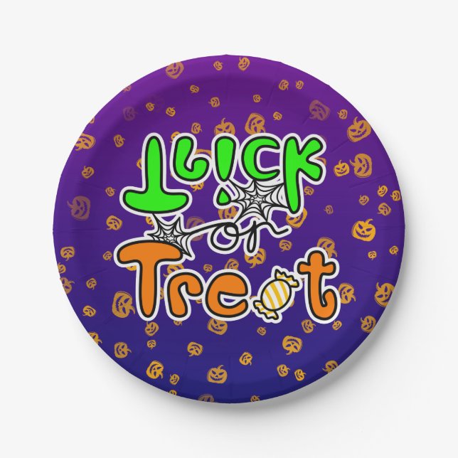 Halloween-Party Trick oder Trete Pappteller (Vorderseite)
