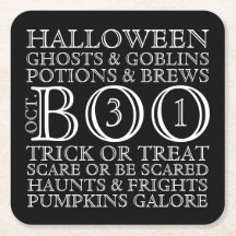 Halloween-Party-Typografie-Untersetzer - B u. W