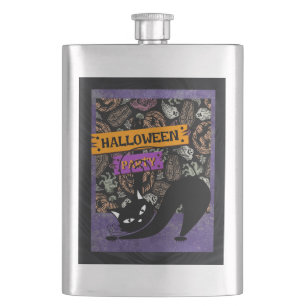 Halloween-Party und schwarze Katze Flachmann