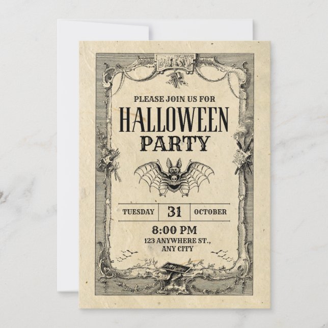 Halloween-Party Vintag Gotische Einladung (Vorderseite)