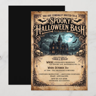 Halloween-Party Vintage Spukhaus Fledermäuse Einladung