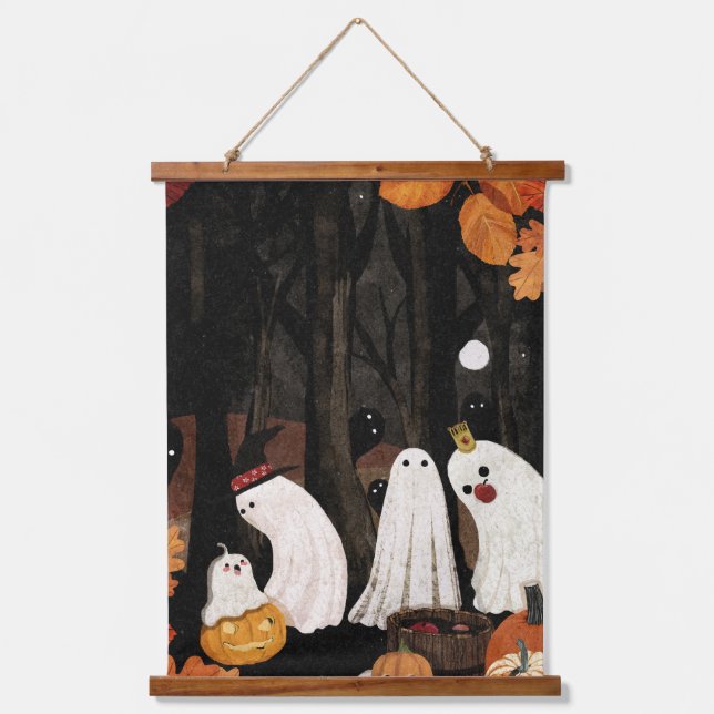 Halloween-Party Wandteppich Mit Holzrahmen (Vorderseite)