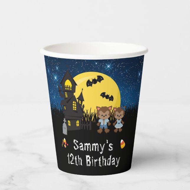 Halloween Party Werewolf Blue Pappbecher (Vorderseite)