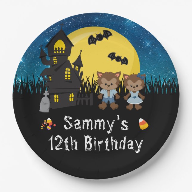 Halloween Party Werewolf Blue Pappteller (Vorderseite)