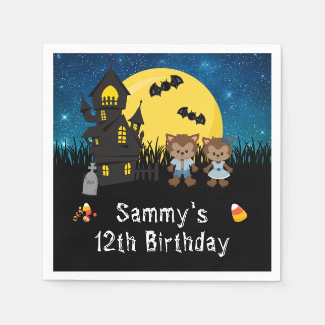 Halloween Party Werewolf Blue Serviette (Vorderseite)