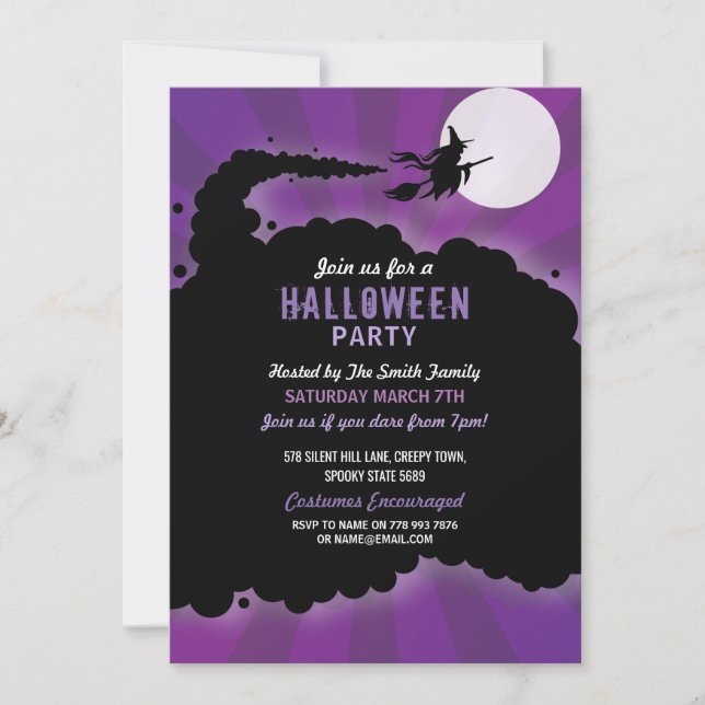 Halloween-Party Witz Beängstigende Pflege Lila Ein Einladung (Vorderseite)