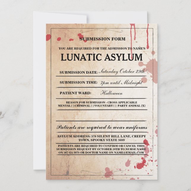 Halloween-Party zur Bildung eines tödlichen Asyls  Einladung (Vorderseite)