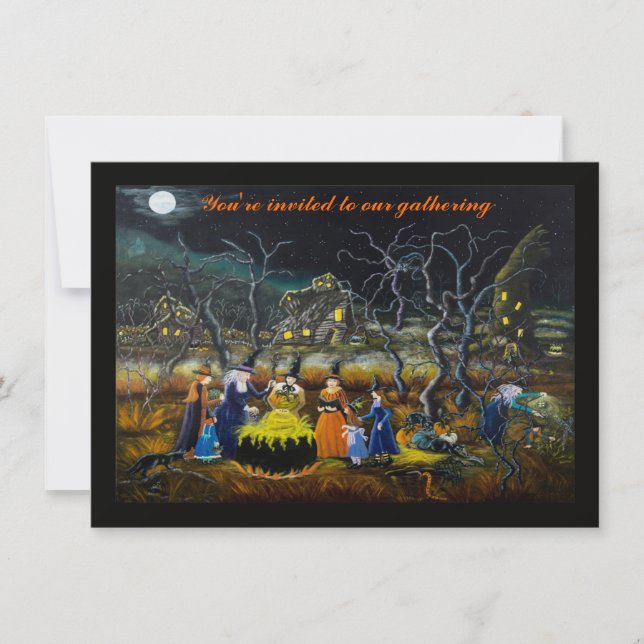 Halloween-Partyeinladungen, Hexen mit großem Einladung (Vorderseite)