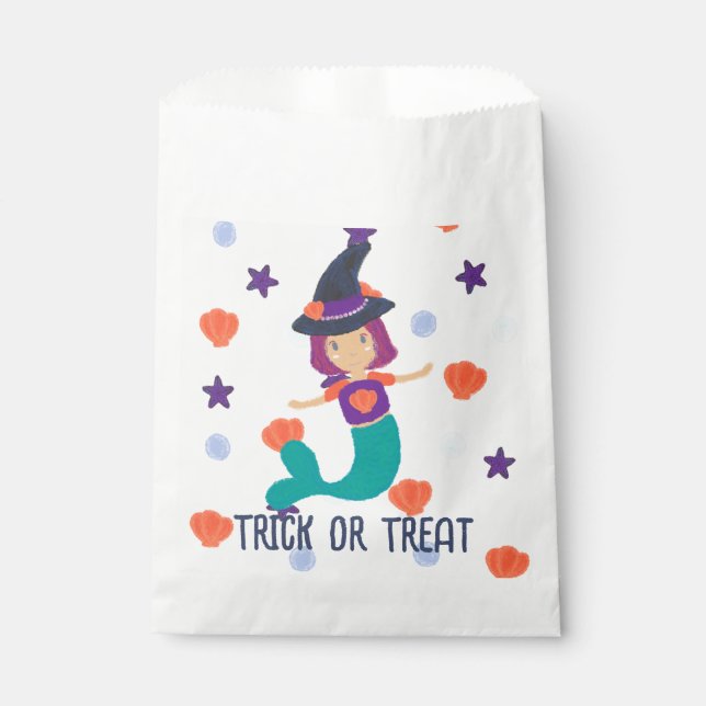 Halloween Pastel Mermaid Hexe in Hexenhut Geschenktütchen (Vorderseite)
