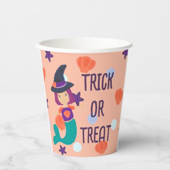 Halloween Pastel Mermaid Witch Trick oder Treat Pappbecher (Vorderseite)